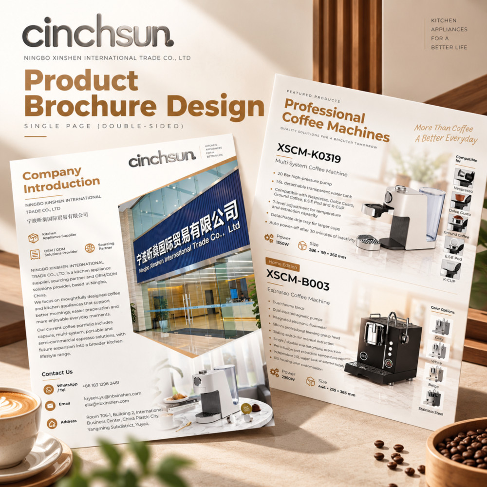 CinchSun A5 product flyer design for coffee machines